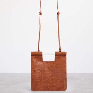 NWOT BEIS Croc Embossed The Crossbody Handbag Cognac Brown 10"x11"x4"